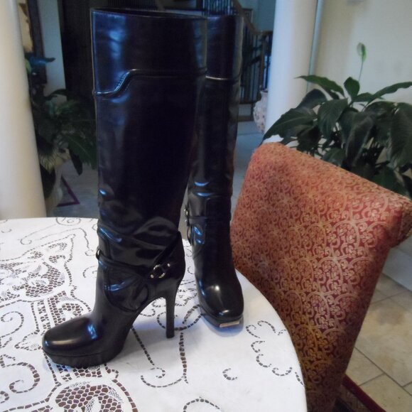 Gucci Black Leather Knee-High Platform Boots Size 39.5C - Picture 3 of 16
